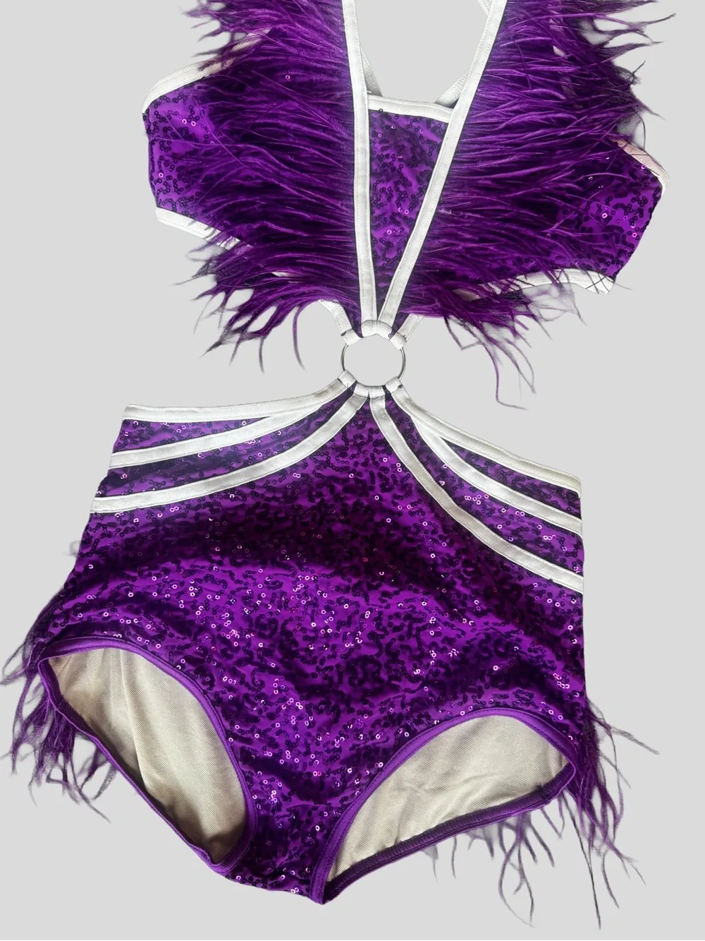 Weissman Purple Sequin Feather Dance Costume with Gloves